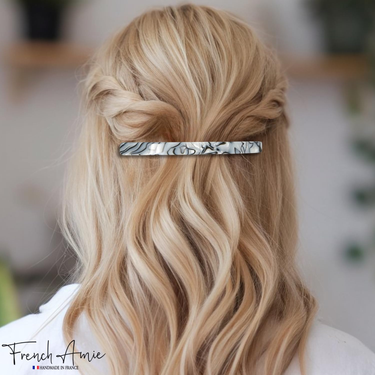 French Amie Long and Thin Large 4" Handmade Celluloid Hair Barrette Clip for Girls Automatic Strong Hold Hair Clips for Women No Slip Durable Paris Hair Accessories, Made in France (Gray Magma) - Image 2