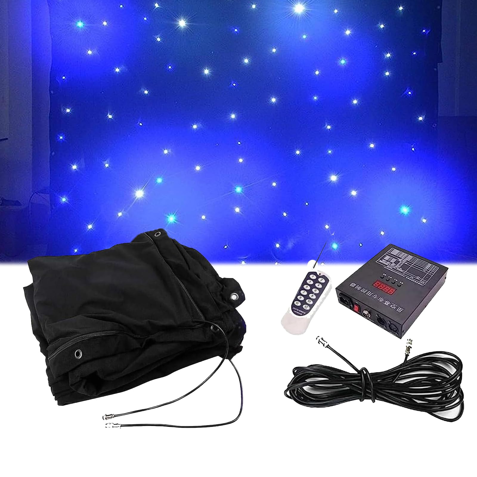3x2m Bühnen-Sternenhintergrund (120 LED-Lampen), LED-Sternenhimmel-Hintergrundstoff, DMX-Steuerung + Fernbedienung, mit 10m Verlängerungskabel, faltbar,B