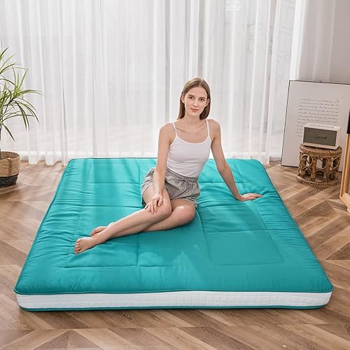 Miniatura 54 de MAXYOYO - Colchón tipo futón japonés, acolchado, para cama, extra grueso, plegable, transpirable, tumbona para el suelo, cama de invitados para Azul