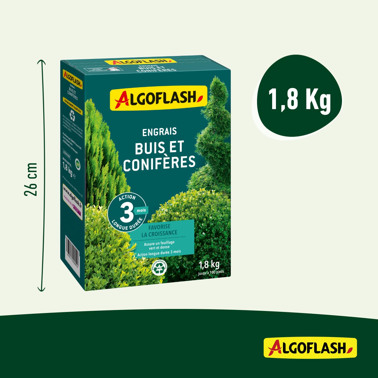 Algoflash Engrais Buis et Conifères, Action longue durée - 1,8 Kg