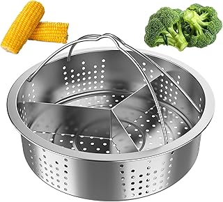 Stainless Steel Steam Basket with Holder Trio Separating Set, Steamer Basket for Vegetables Fish Seafood Broccoli Egg Cooking, Silve