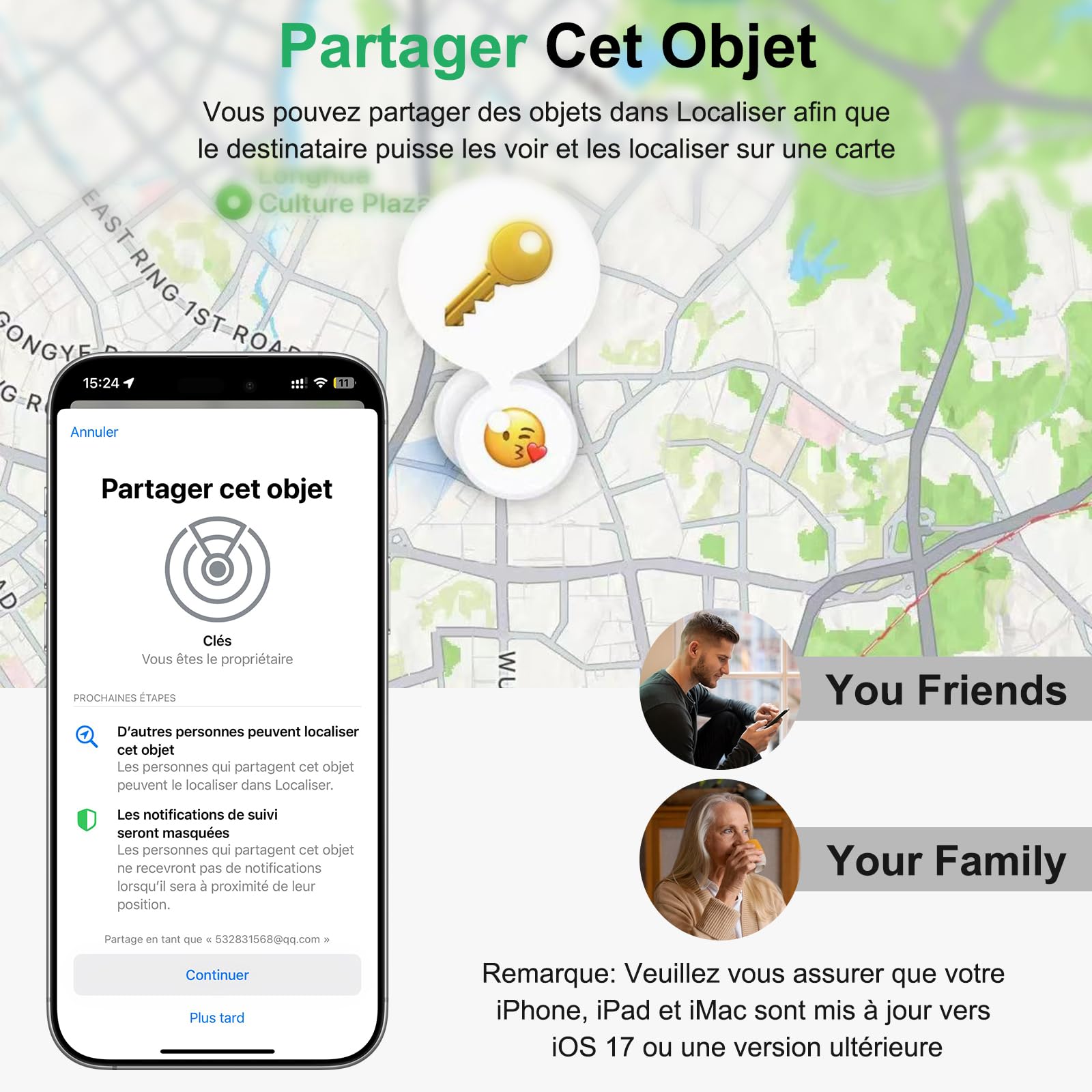 Air Tracker Tag Fonctionne avec Apple Localiser Find My (iOS Uniquement) Comprend Batterie de Secours, Traceur d'objets pour Clés, Portefeuille, Bagages, Sacs, Voiture (Noir, Lot de 4)