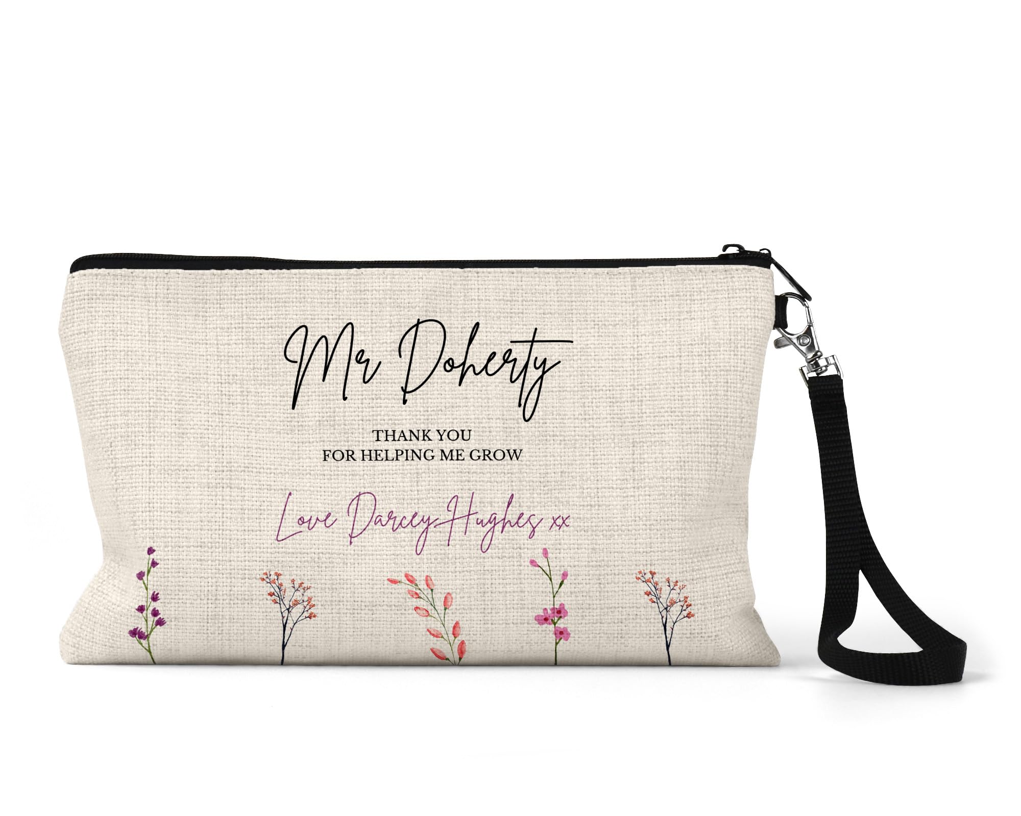 UNIQUEPGIFTS Teacher Gifts for Women, Flower Linen Pencil Case, End of School Leaving Present, Thank You for Teaching Assistant, Nursery Worker, Childminder or Colleague (Personalised Case 6)