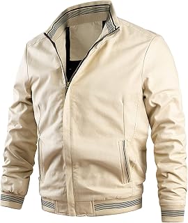 OULIWANGLUO Men's Cotton Washed Casual Baseball Jacket Softshell Flight Bomber Jacket Spring Fall Casual Outerwear with Pocket