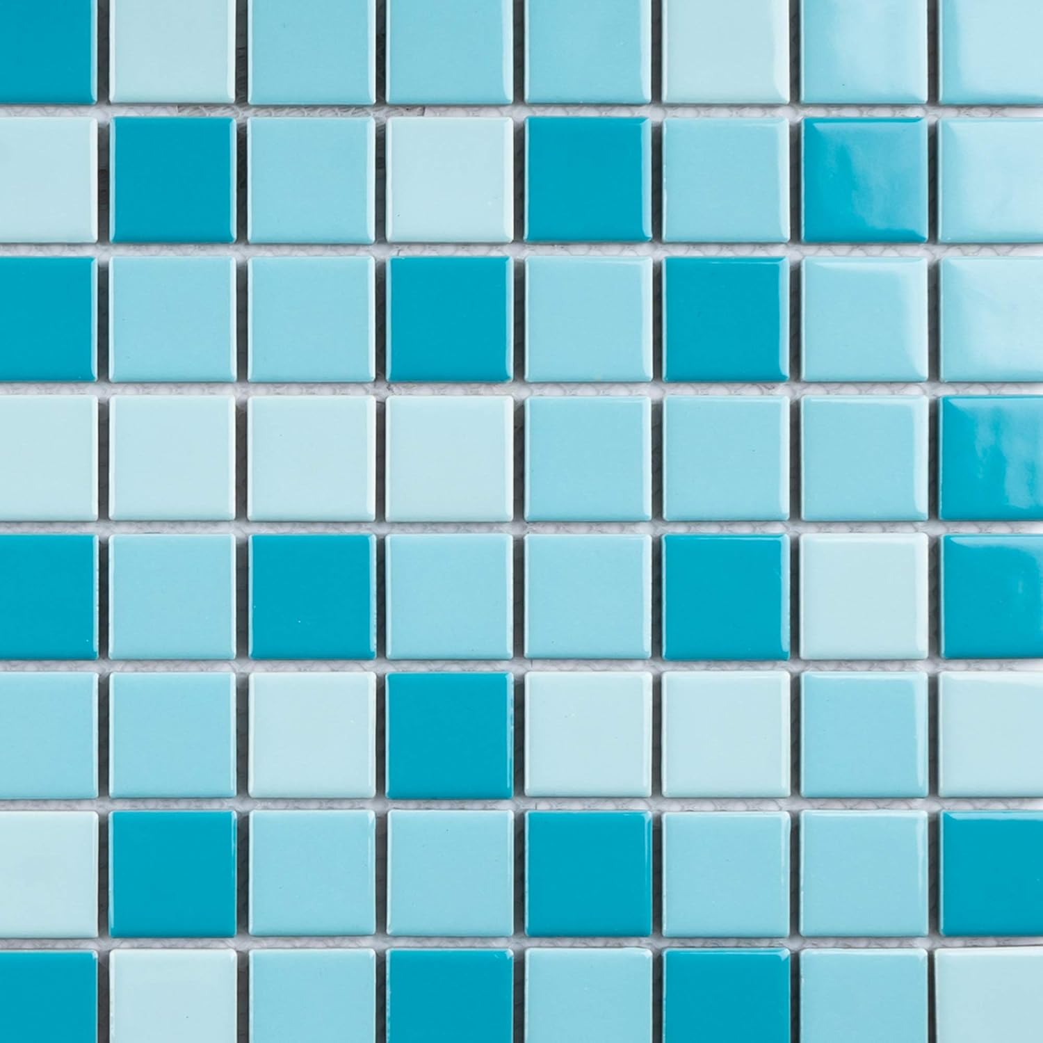 1" x 1" Square Creamy Blue Porcelain Polished Floor & Wall Tile & Pool Tile Mosaic 11-3/4 in. x 11-3/4 in. x 6mm (Thickness) 1 Sheet=0.97 sq ft