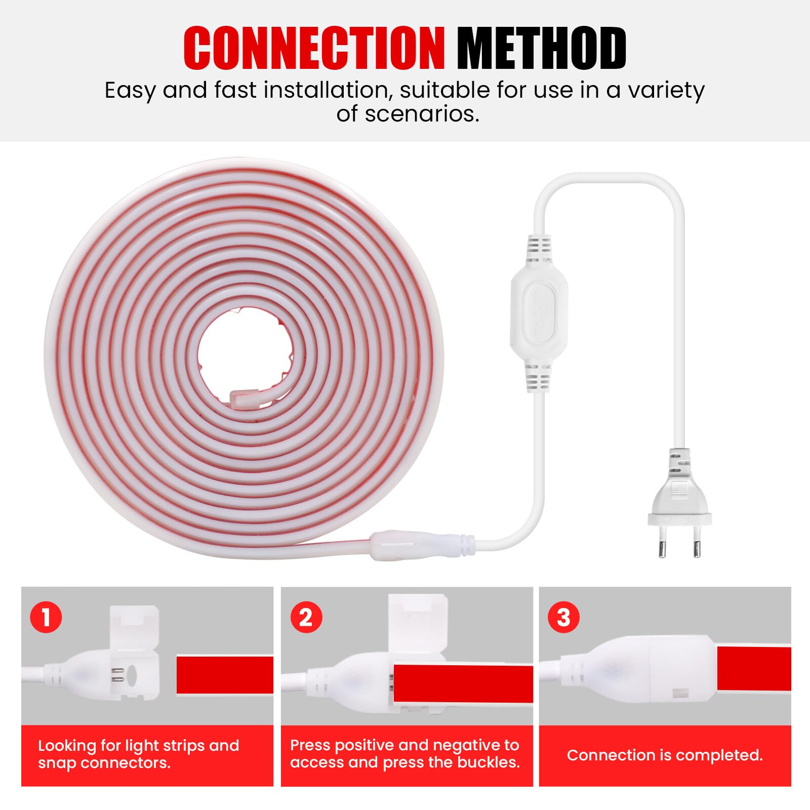 KISUFU Tiras LED de Neón 220v, Tira LED Luz COB IP65 Impermeable, Cada Corte de 10cm, Sin fuente de alimentación Luces LED Strip light Para Interior Exterior Armarios de Cocina Escalera Escaparate.