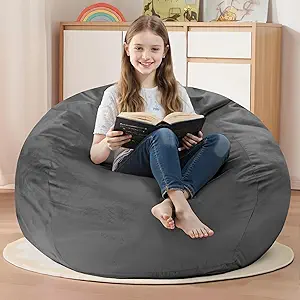 Homguava 2FT Bean Bag Chair: 2' Bean Bags with Memory Foam Filled,Comfy Beanbag Chairs Round Bean Bag Sofa with Dutch Velvet Cover-Grey