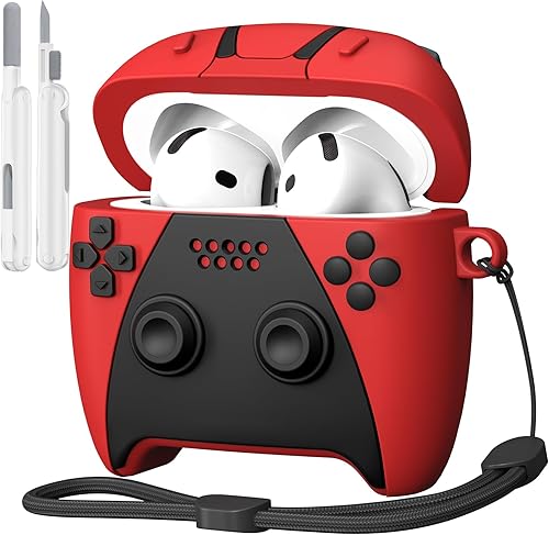 Vista 10 de KOREDA Compatible con estuche AirPods Pro de 2ª/1ª generación con kit de limpieza, funda protectora de silicona con diseño de jugador de juego Negro