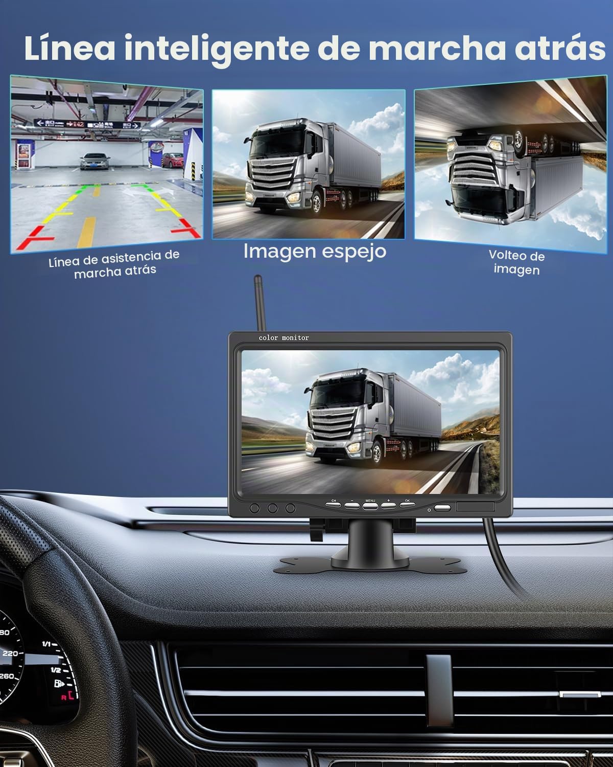 NHOPEEW Kit de cámara de Marcha atrás inalámbrica - Pantalla HD de 7 Pulgadas con cámara de Marcha atrás inalámbrica 1080P - Visión Nocturna Impermeable IP68 para Camiones, remolques, autobuses
