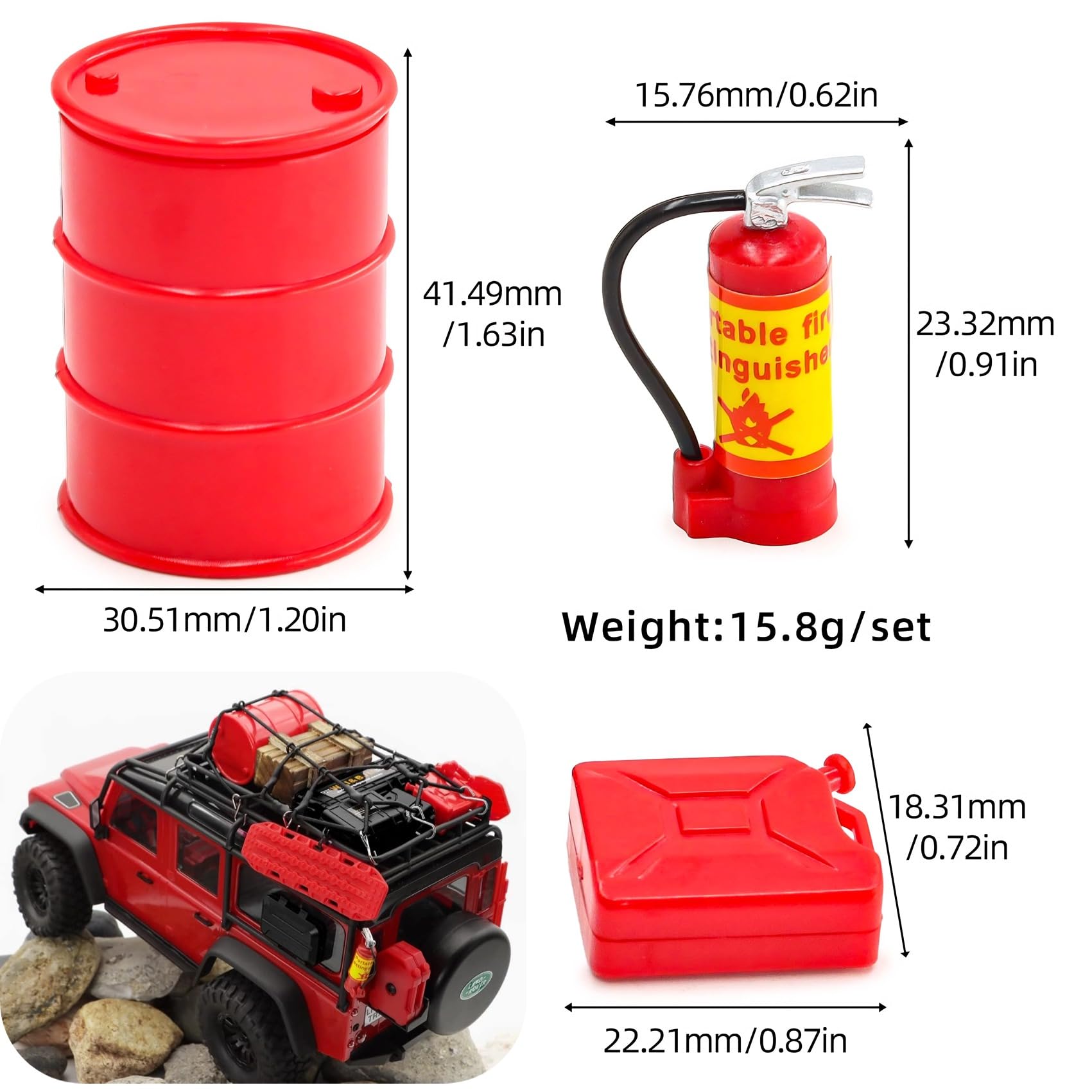 RC Crawler Car Decorazione per tetto 12 in 1, contenitore serbatoio, rete bagagli, pala, per Traxxas Desert Racer Slash Axial 1/18 TRX4M 1/24 SCX24
