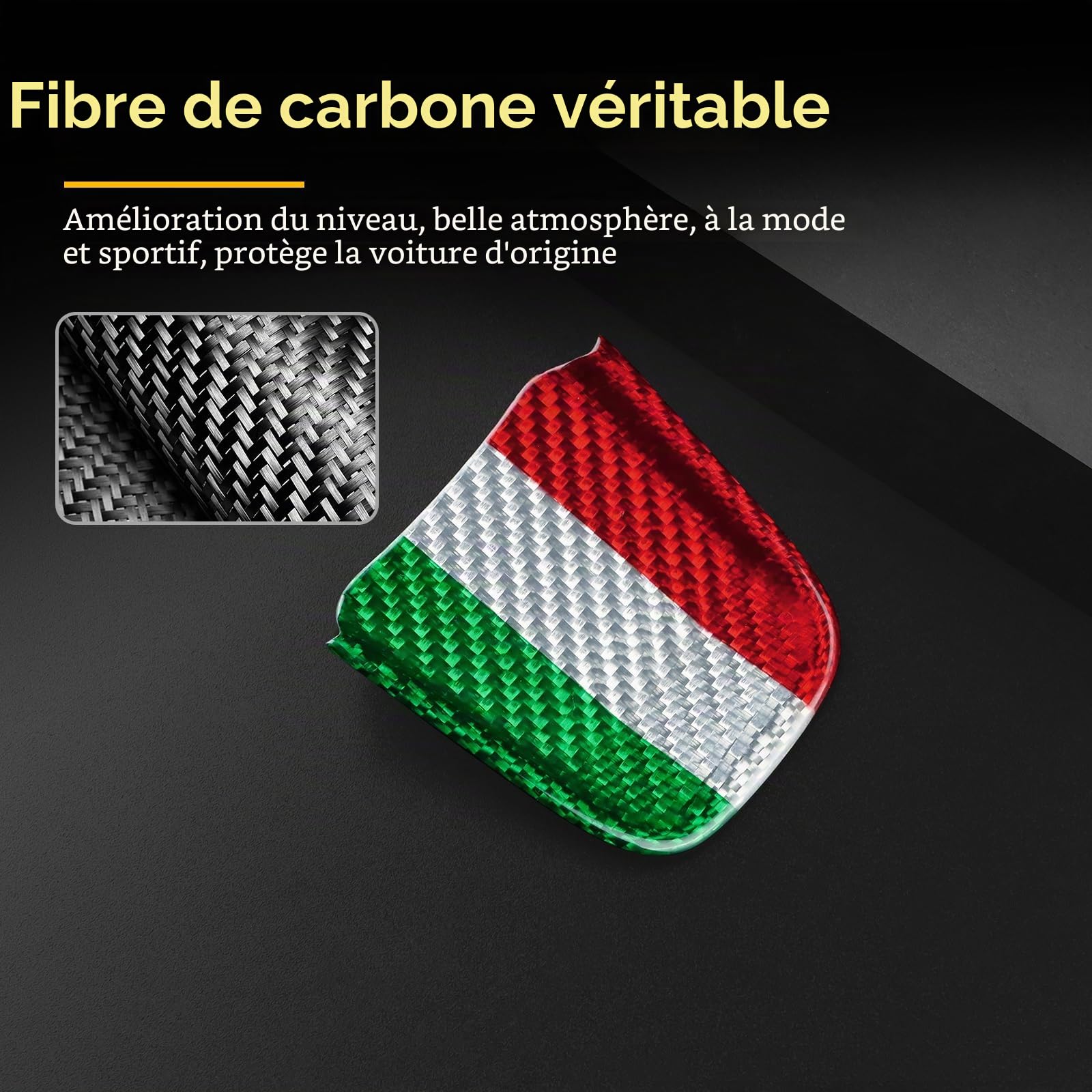 KUNGKIC Pour FIAT 500 Abarth 595 2020 2021 2022 2023 2024 Véritable fibre de carbone dur voiture volant couvre-menton panneau de volant décoratif décoration intérieure autocollant accessoires, cadeau