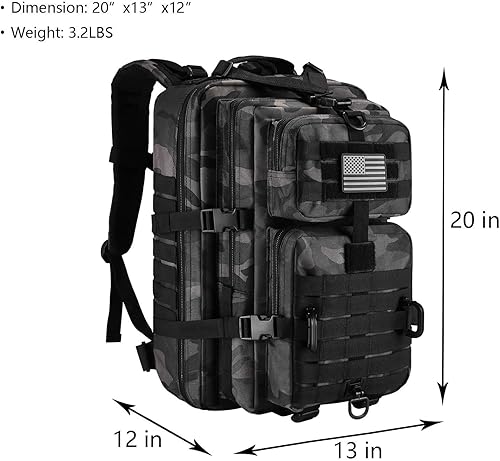 Vista 79 de Mochila táctica militar para campamento de 3 días, equipo de asalto para transportar carga, ligero y modular, Negro