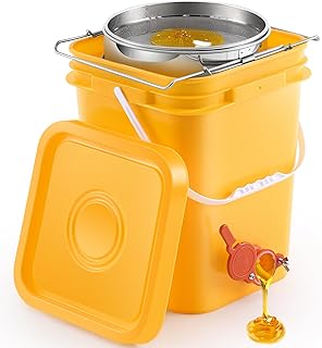 5 Gallon Honey Bucket with Spigot and Stainless Steel Filters Set Honey Extractor Equipment Food-Grade Bucket with Spigot for Bee Keeping Supplies Extracting Storage (Yellow)