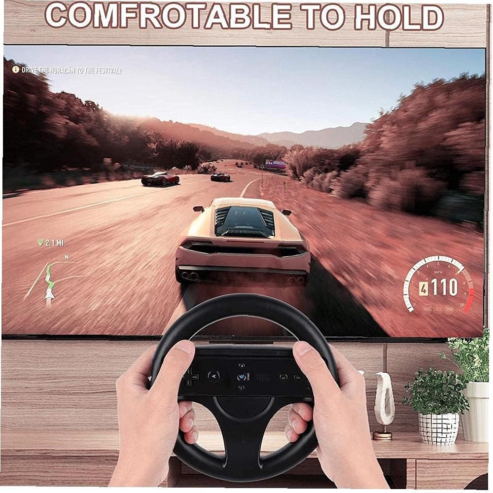 Racing Wheel Chairs Game Racing Steering Wheel Fit for Wii Wheel Controller Compatible with Wii Remote Game Black 2 Pieces