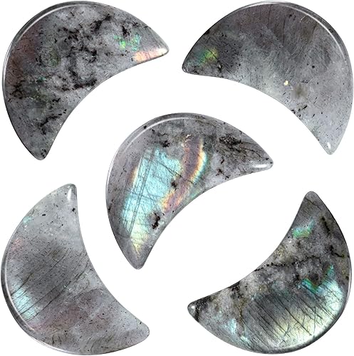 mookaitedecor Juego de 5 piedras de palma de bolsillo de cristal curativo en forma de luna, piedra de Reiki pulida para equilibrio de chakras,