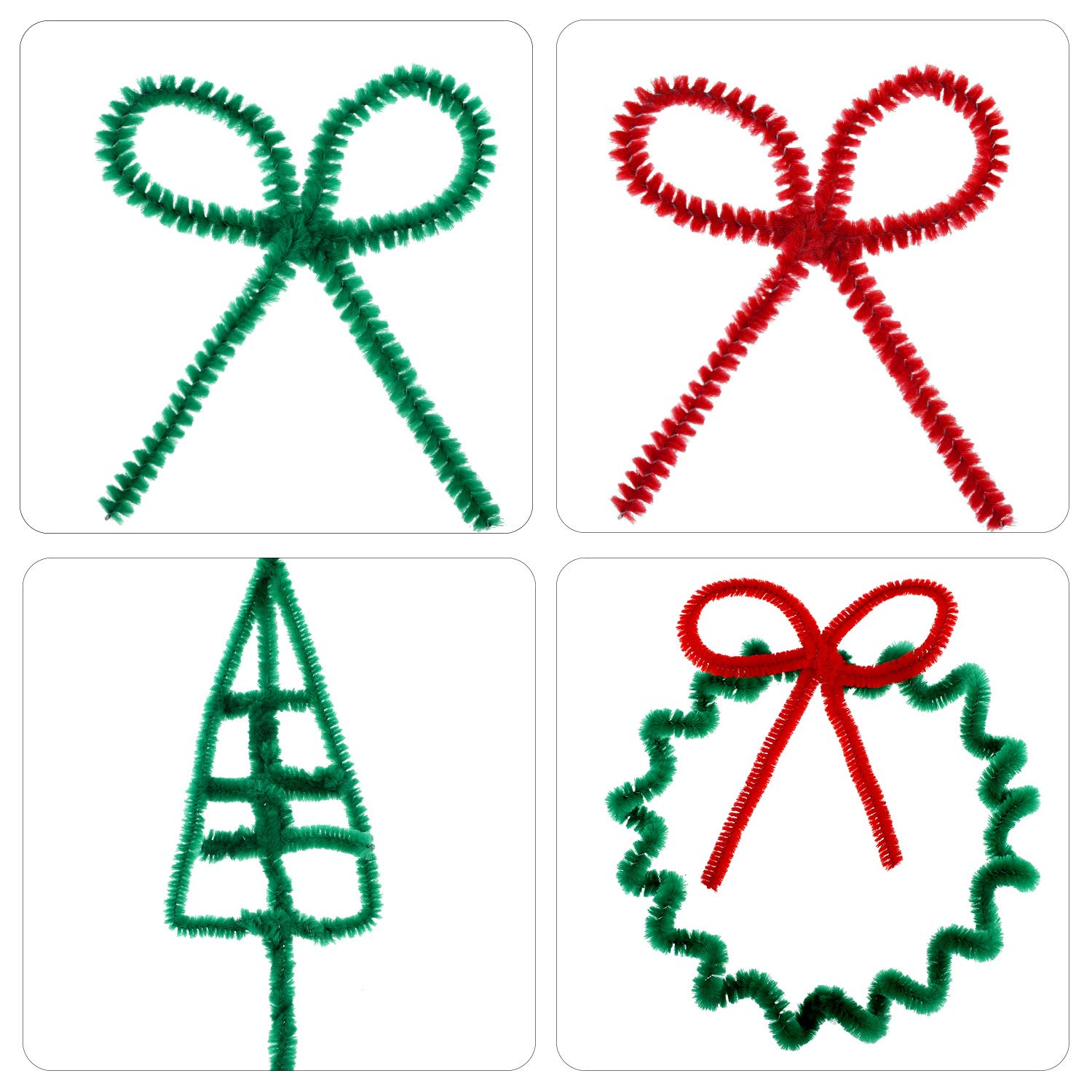 300 piezas de limpiadores de tuberías, manualidades, tallos de felpilla para proyectos de manualidades, suministros de decoración de Navidad, 0.236 in x 12 pulgadas, rojo y verde () 2