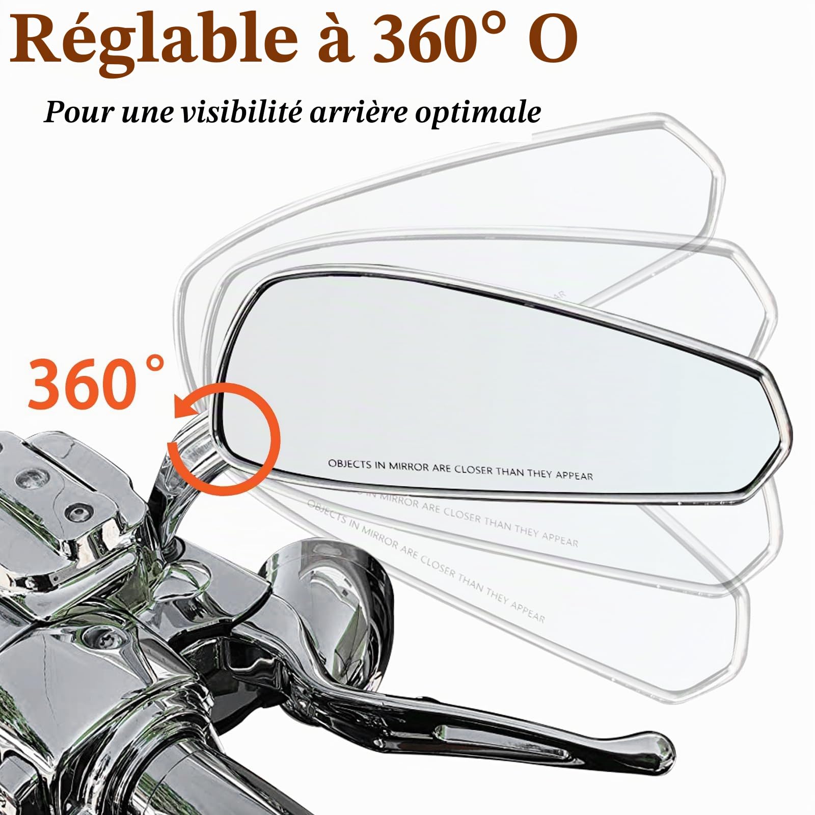 FOVPLUE Handlebar Mount Mirrors, Motorcycle Rearview mirrors for 1982-2024 Harley Models, for CVO Dyna Touring Electra Glide Road Glide Road King Softail Street Glide Sportster 1200 883, Chrome