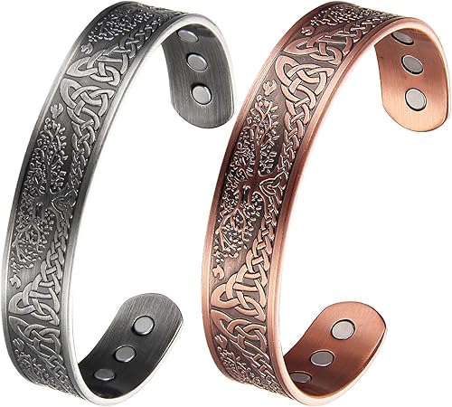 Miniatura 6 de MagEnergy Pulsera de cobre para hombre, árbol de la vida, 99.99 % de cobre puro con 3500 imanes Gauss, brazalete ajustable, joyería vikinga, regalos