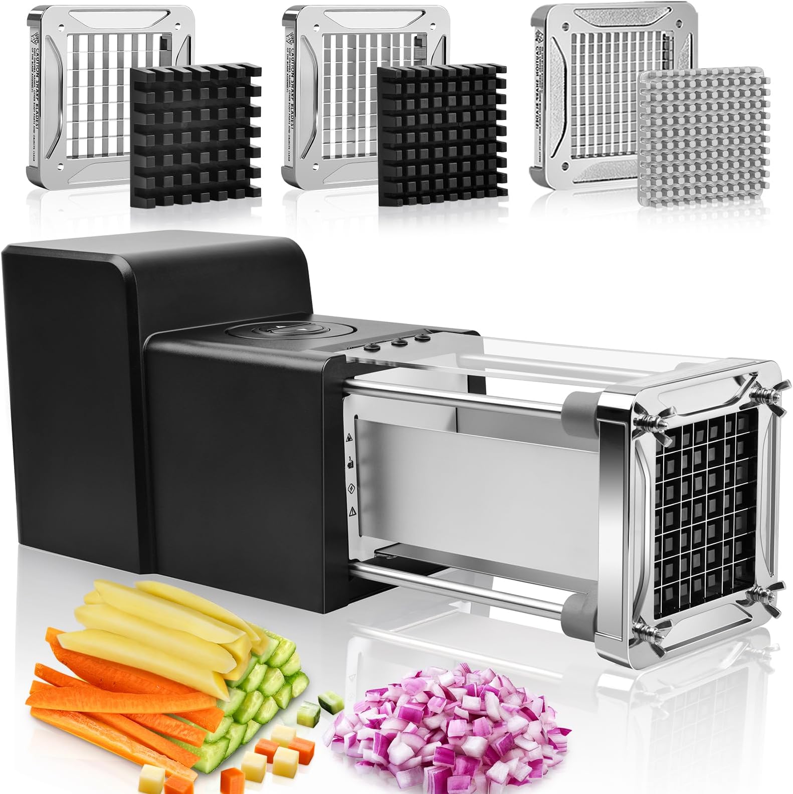 Potato Chipper Electric, Sopito Potato Chip Cutter Stainless Steel, Professional Electric French Fry Cutter with 3 Blades, Great for Potatoes, Carrots, Cucumbers, Onions