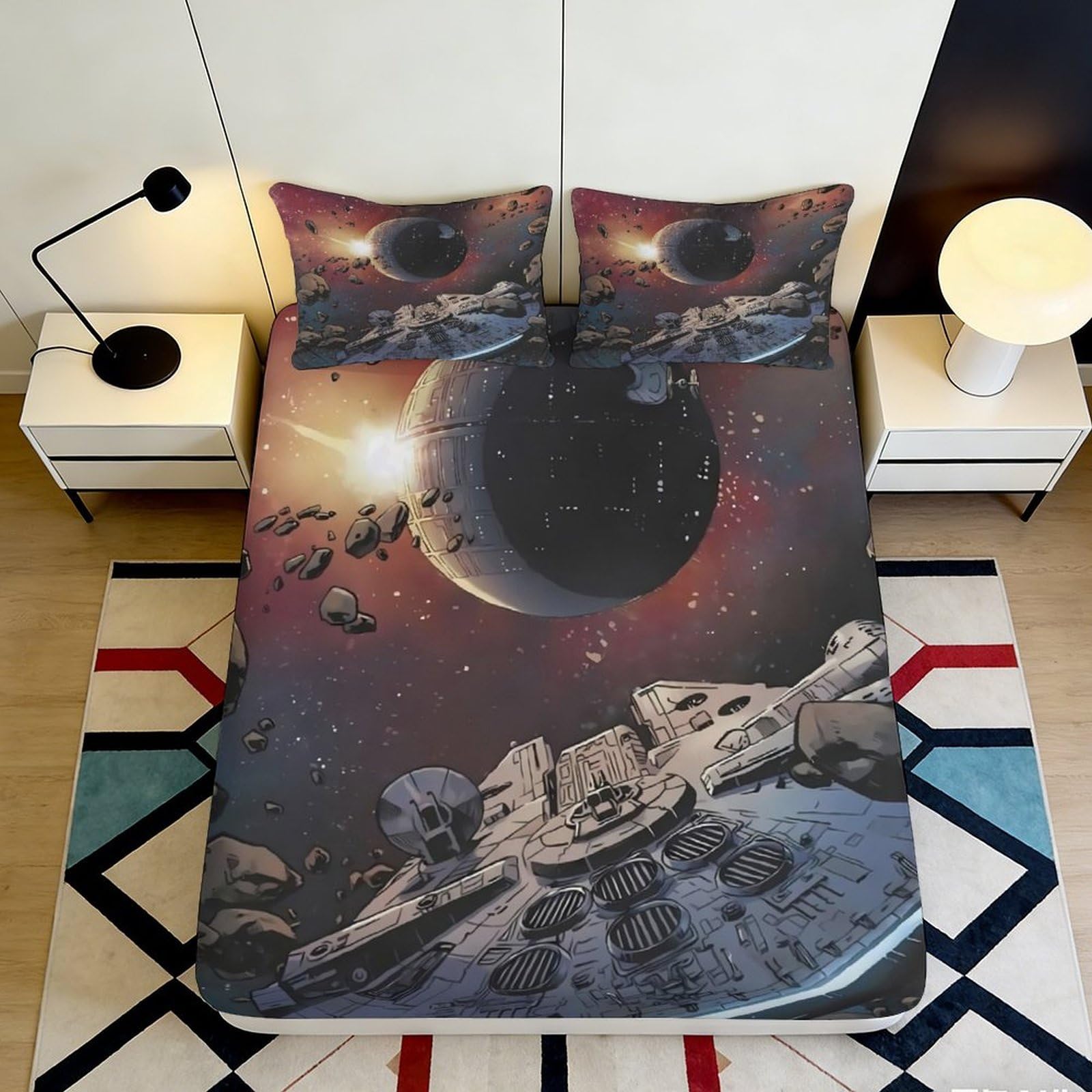 3D Printed Space Galaxy Fitted Sheet Microfiber Soft Non-Slip Cosmic Planet Mattress Cover for Bedroom Dorm Decor 160x200x25cm