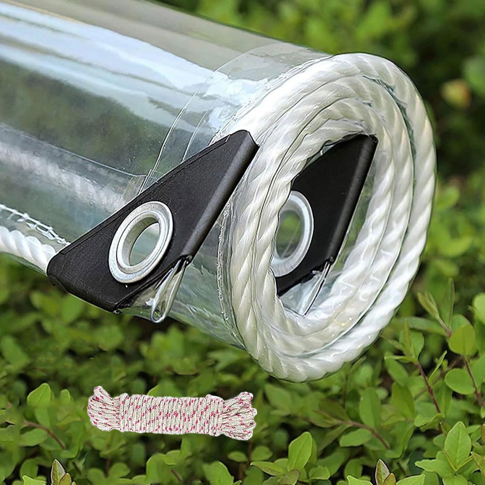 5X6M Clear Heavy Duty Tarpaulin Waterproof 400GSM PVC Vinyl Clear Tarp with Eyelets, Transparent Tarpaulin Hutch Cover Tear Resistant for Garden Porch Patio Gazebo