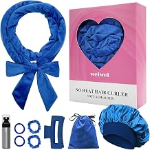 weiwei No Heat Curlers, Overnight Curls No Heat Curling Headband Soft Hair Curler Rollers to Sleep In, 70 Inches Non Heat Hair Wrap Curling Rod Ribbon for Women Long Wave Hair, 9 PCS Gift Set Blue