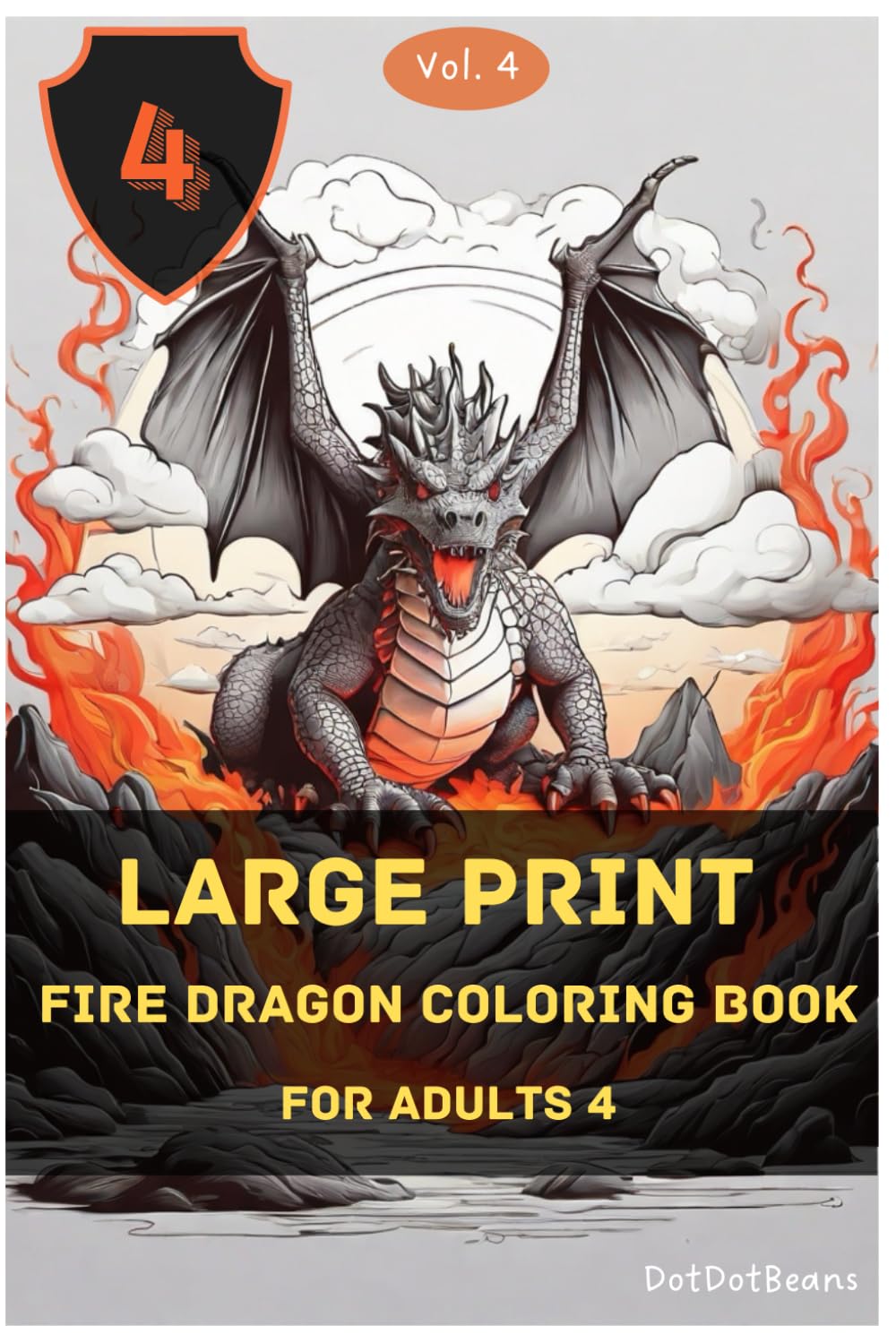 Large Print Fire Dragon Coloring Book For Adults 4