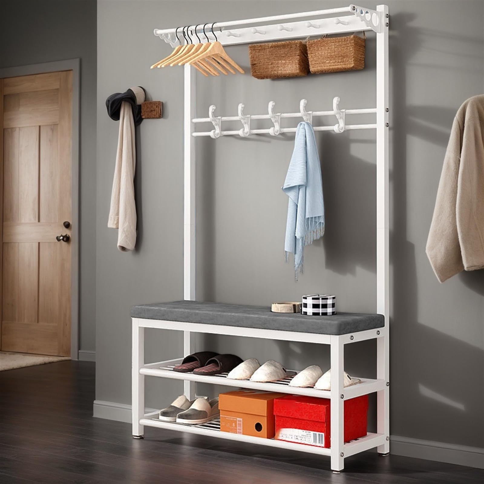 Porte-manteau en bambou blanc vintage 32,8 x 100,1 cm pour entrée et couloir