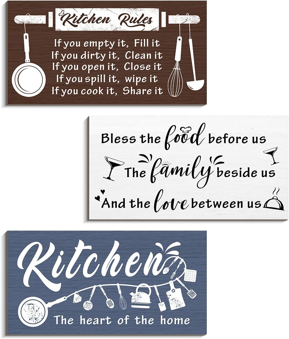 COLOR VALLEY ART 3 Pcs Kitchen Rules Funny Farmhouse Wall