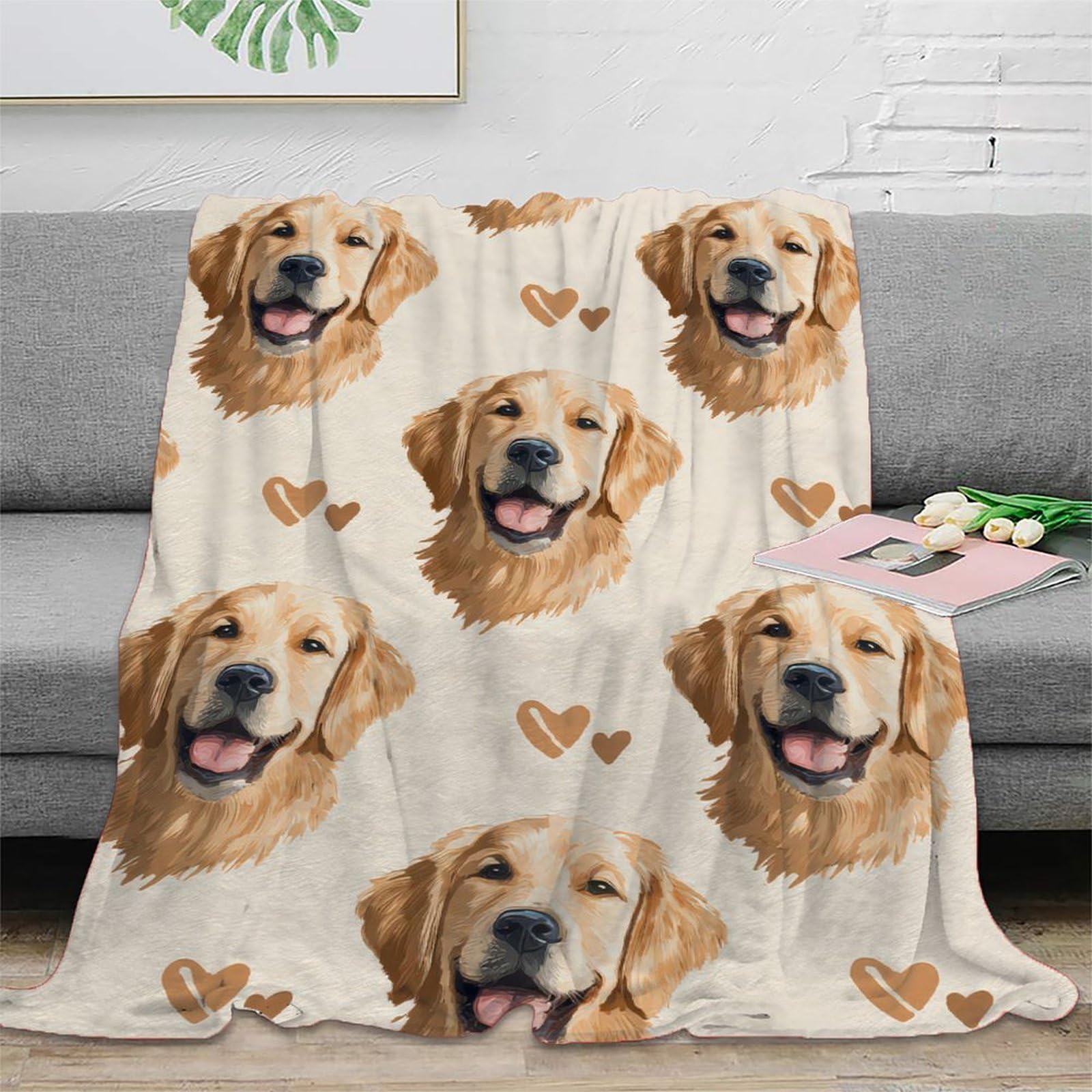 Couverture Golden Retriever anti-froid légère pour grand lit étudiant et gamer