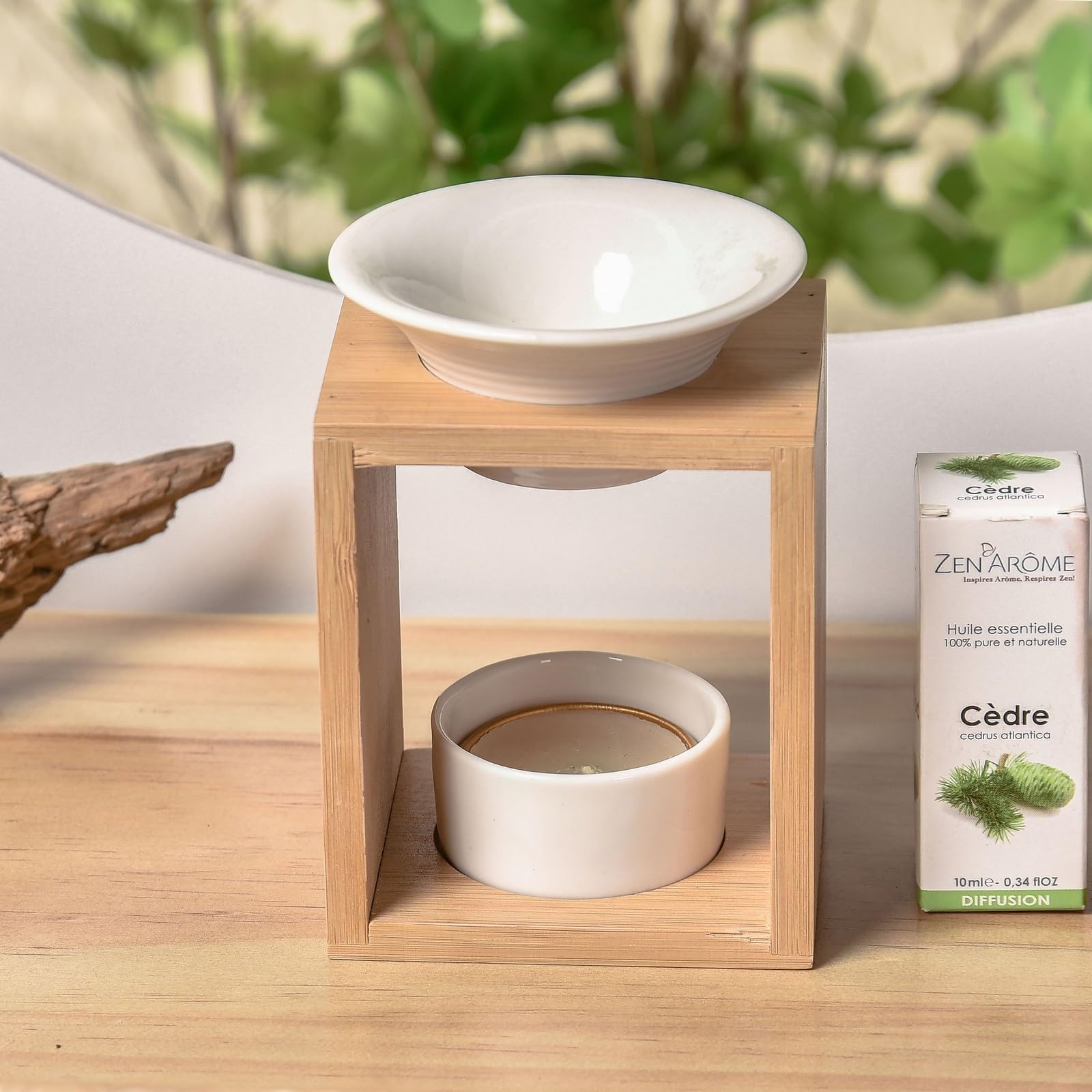 Brûle Perfumy Arina - Zapachowy palnik kremówki woskowej - Dyfuzor olejków eterycznych i zapachów atmosfery - świecznik do aromaterapii z drewna i ceramiki dekoracyjnej - wysokość: 12 cm - Zen'Arôme