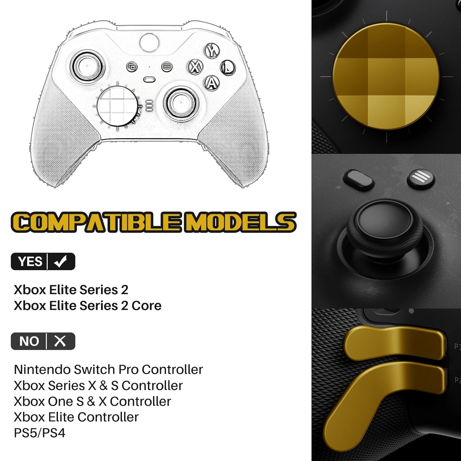 16 in 1 Metal Thumbsticks Suitable for Xbox One Elite Series 2, Elite Series 2 Core Controller Accessories Parts, 6 Metal Thumbsticks, 4 Paddles, 2 D-Pads and 4 Tool(Gold) - Image 3