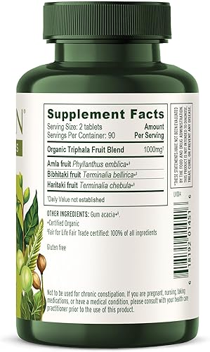 Vista 10 de Banyan Botanicals Tabletas orgánicas de Triphala - Suave apoyo diario para la digestión y limpieza de colon - Amla, Haritaki, Bibhitaki
