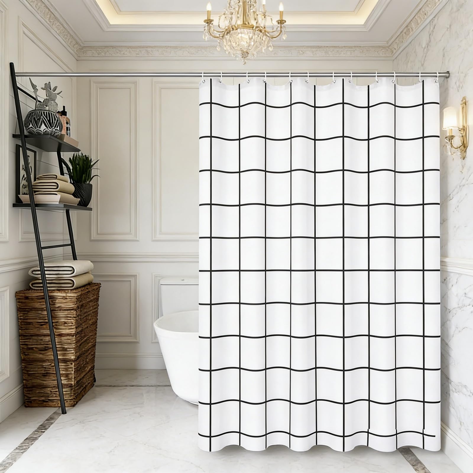 Lihuane Black And White Shower Curtain For Bathroom 80 X 280 Cm Washable Shower Curtain Anti Mould With Hooks For Bathroom Wet Room Tub,