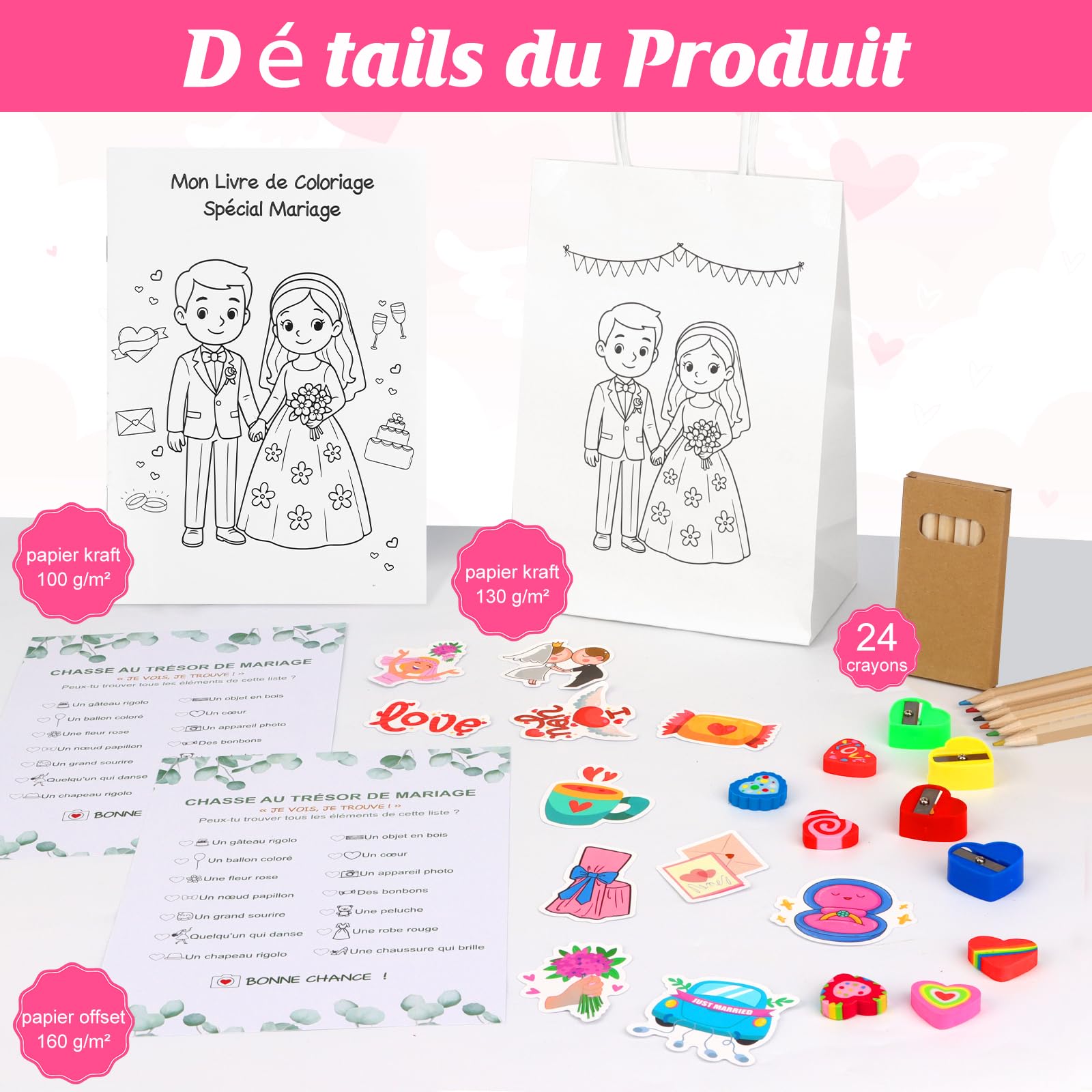 24-teiliges Geschenkset für Hochzeit und Kinder, 244 Teile, Herausforderungsbücher, Fotos, Hochzeit, Kinder, mit Buntstiften, selbstklebend und Geschenktüten für ruhige und verspielte Aktivitäten für