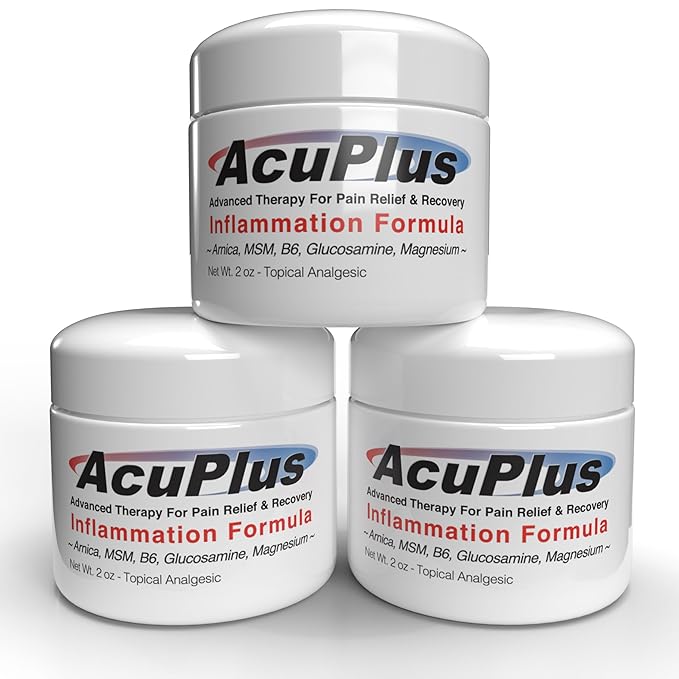 AcuPlus - Advanced Pain Relief Topical Anti Inflammatory Cream to Soothe Muscle & Joint Pain - Arthritis, Bursitis, & Tendonitis - Fast-Acting Formula with Natural Ingredients - 2 oz. Each, Pack of 3