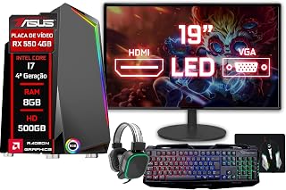 PC Gamer Blue PC Completo Intel Core i7 (4ª Geração) 8GB HD 500GB RX 550 4GB Monitor 19" - Teclado Mouse Headset