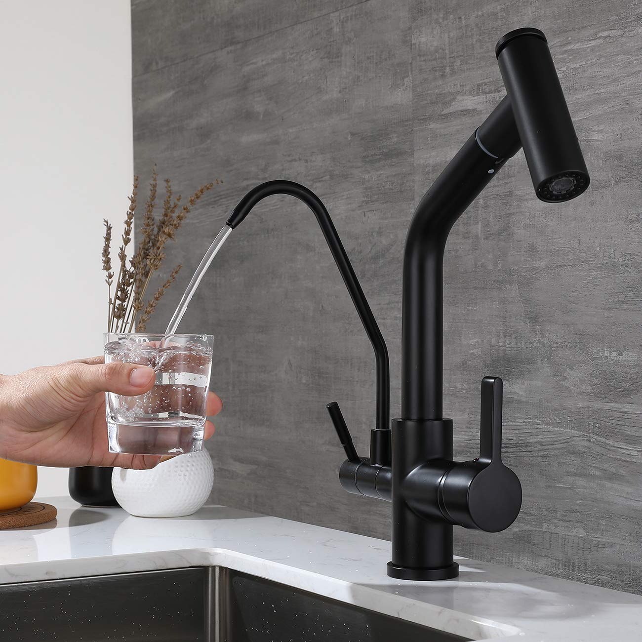Grifo Cocina Osmosis Extraible, Grifo De Cocina Ósmosis Con 3 Vías,360° Giratorio Grifo Para Fregadero Cobre Grifo Monomando Para Agua Fría Y Caliente (negro) (negro)