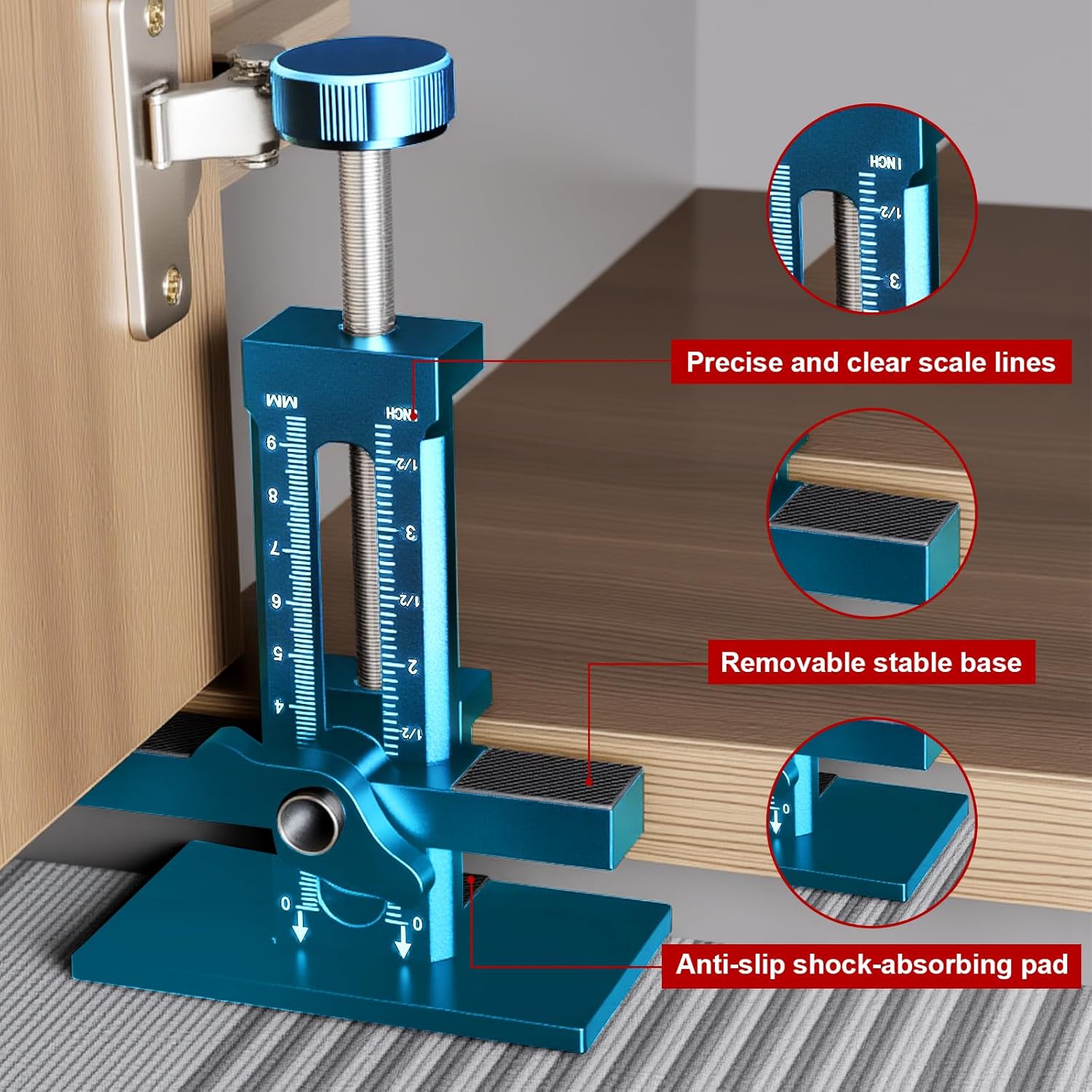3 in 1 Cabinet Door Mounting Jig, Adjustable Cabinet Door Installer Tool, Aluminium Alloy Cabinet Door Installation Positioner With Quick Hole Opening for Most Cabinet doors (blue)