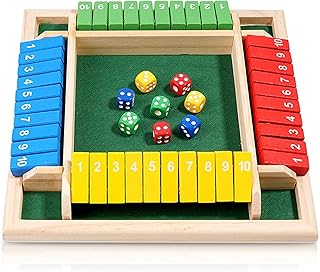 PRIME DEALS Wooden Shut The Box Game with 8 Dice Classic 4 Sided Flip Me Board Game for Kids & Adults Family Fun, Educational & Strategy Table Top Game 2-4 Players