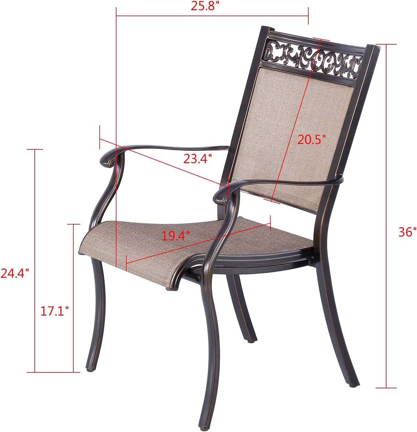 4 Piece Aluminum Outdoor Dining Chairs, Stackable Patio Bistro Chair Set with Arms and Breathable Sling Fabric for Garden, Backyard, Pool, Deck
