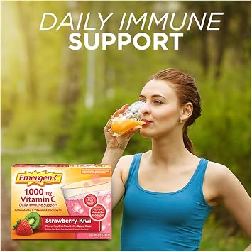 Emergen-C 1000mg Vitamin C Powder, Strawberry Kiwi Flavor, Antioxidants, B Vitamins and Electrolytes, Vitamin C Supplements for Immune Support, 30 Count (Pack of 2)
