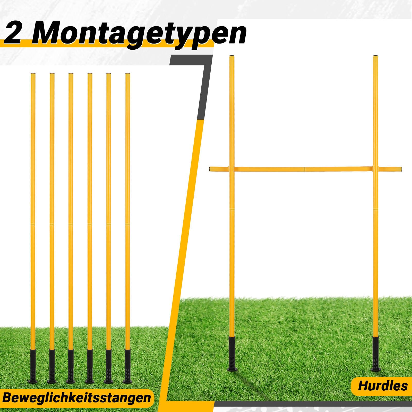 Slalomstangen Fussball Set, Slalom Poles, Slalom Stangen mit Feder, Sprunghafte Agilität Stangen, Fussball trainingszubehör für Koordinationstraining Hundesport