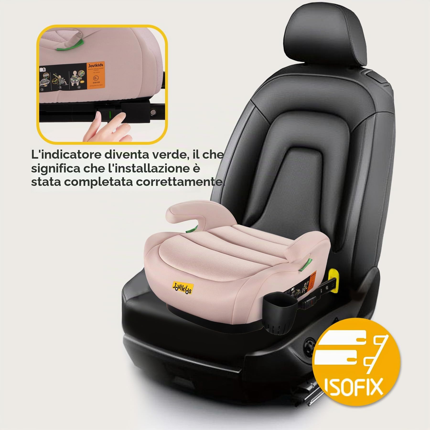 Jovikids Alzabimbo Auto ISOFIX,Rialzo per Bambini 125-150 cm ECE R129, Seggiolino Auto Gruppo 2-3 (15-36 kg) da 6 a 12 Anni, Leggero e Facile da Pulire (Rosa migliorato, portabicchieri)