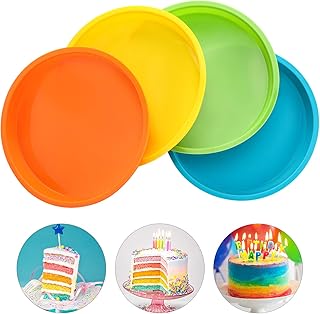 Aitsite 4Pcs Moule Gâteau Rond en Silicone 8 Pouces, Moule Rainbow Cake, Parfait pour Faire de délicieux gâteaux en Couches pour Les fêtes d'anniversaire de Mariage Rapidement et Facilement
