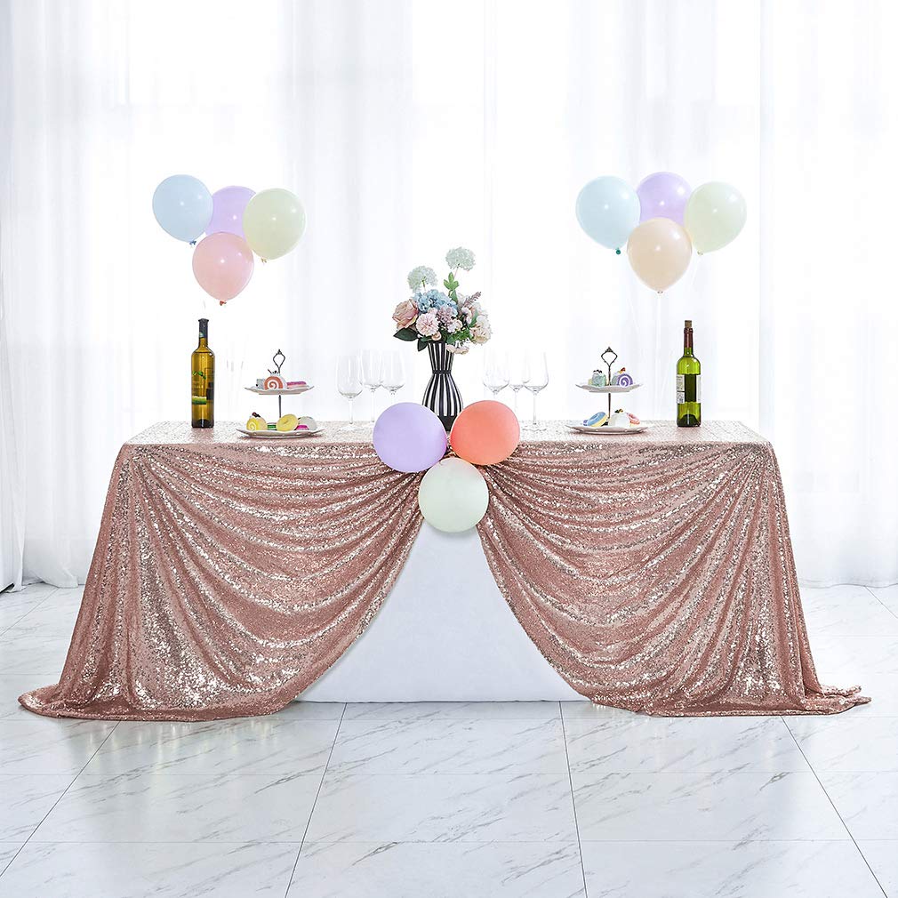 Hahuho50x80 inch Rectangular Sequin Tablecloth Rose Gold, Glitter Tablecloth for Bridal Shower Decorations, Birthday, Wedding, Dessert, Banquet（50x80 Inch, Rose Gold）