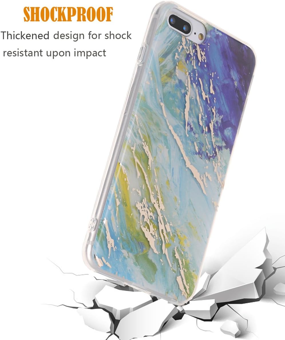 Spevert iPhone 7 Plus Case,iPhone 8 Plus Case,Marble Pattern Hybrid Hard Back Soft TPU Raised Edge Ultra-Thin Shock Absorption Protective Case for iPhone 7 Plus/iPhone 8 Plus - Blue Green
