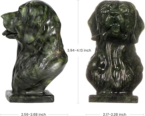 Miniatura 2 de Nupuyai Estatua de cabeza de perro de jade verde natural para decoración de oficina en casa, figura de animal tallada curativa, escultura