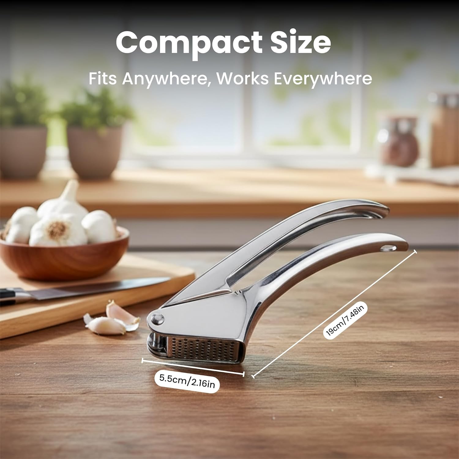 KUYRA Garlic Press Stainless Steel – Heavy Duty No-Peel Garlic Crusher & Mincer, High Capacity Chamber, Rust-Free 304 Steel, Easy Clean & Dishwasher Safe Clove Crusher & Hand Mincer