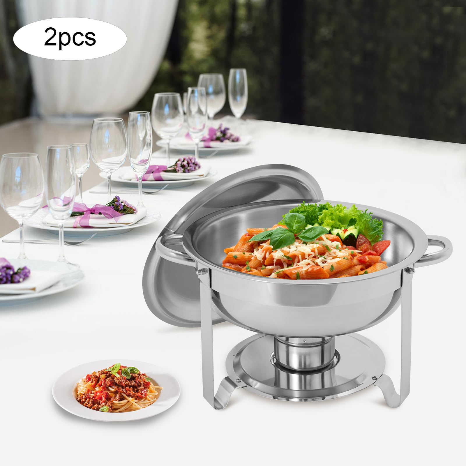 Set di 2 pezzi, in acciaio inox, per catering commerciale, banchetti